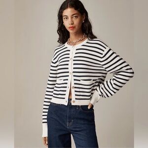 J CREW relaxed Emilie sweater lady jacket in Natural Navy stripe size M